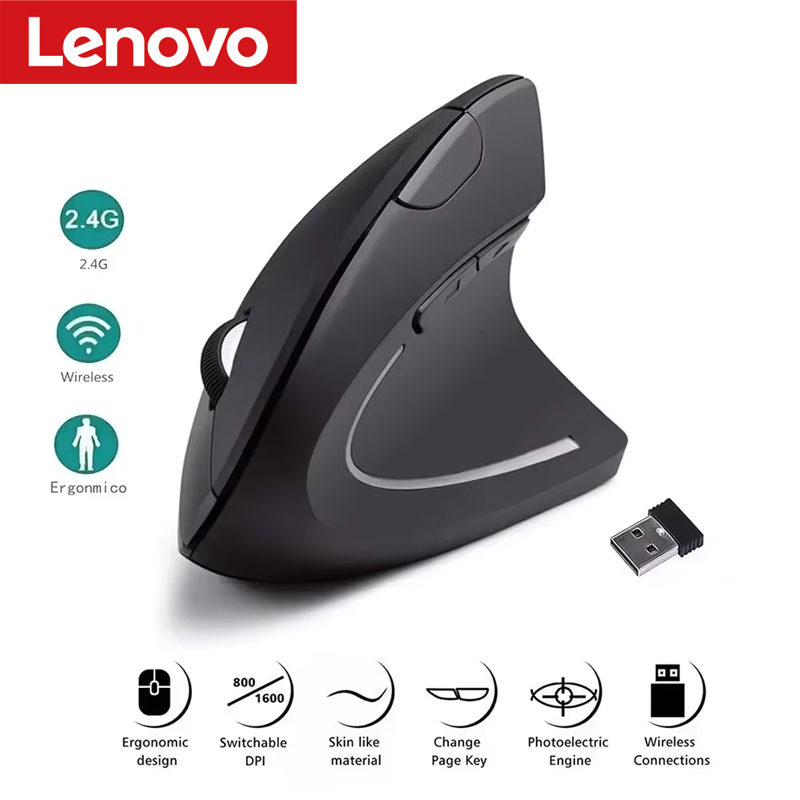 Ergonomic Mouse Vertical - Lenovo draadloze verticale muis 2.4G Bluetooth